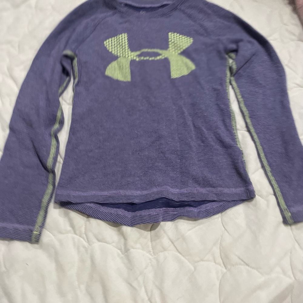 Under Armour Kids Long Sleeve Tee - Purple with Green Logo